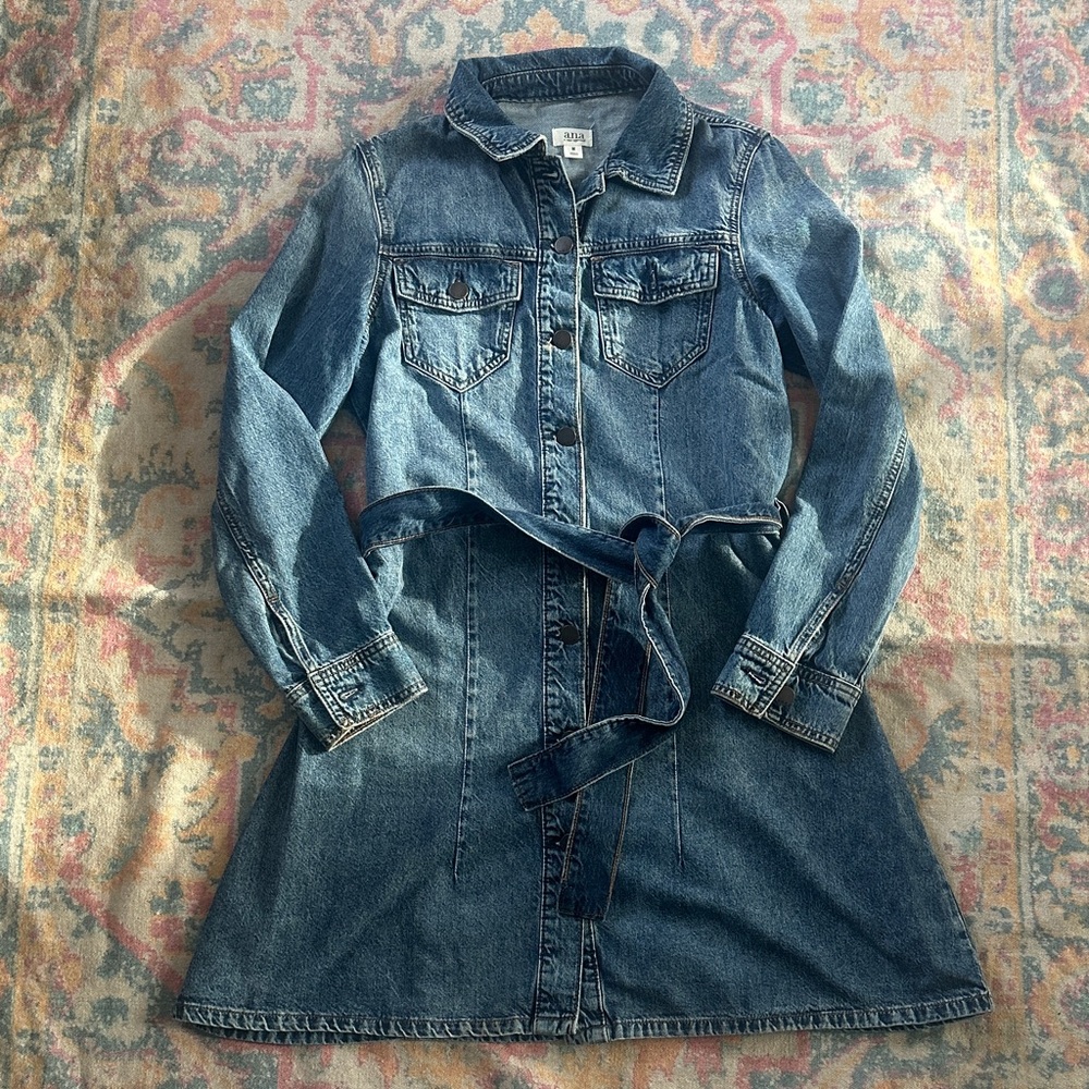 a.n.a Blue Denim Long Sleeve Dress
